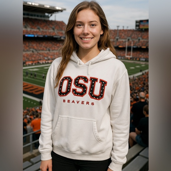 Jansport Tops - Oregon State Beavers Jansport White Hoodie – Polka Dot Lettering – Size M